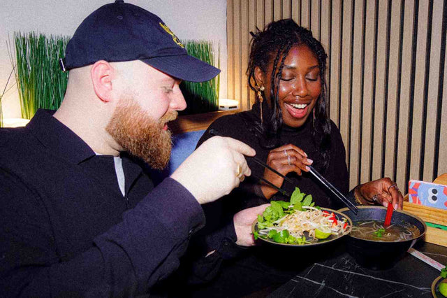 Friends connecting over food